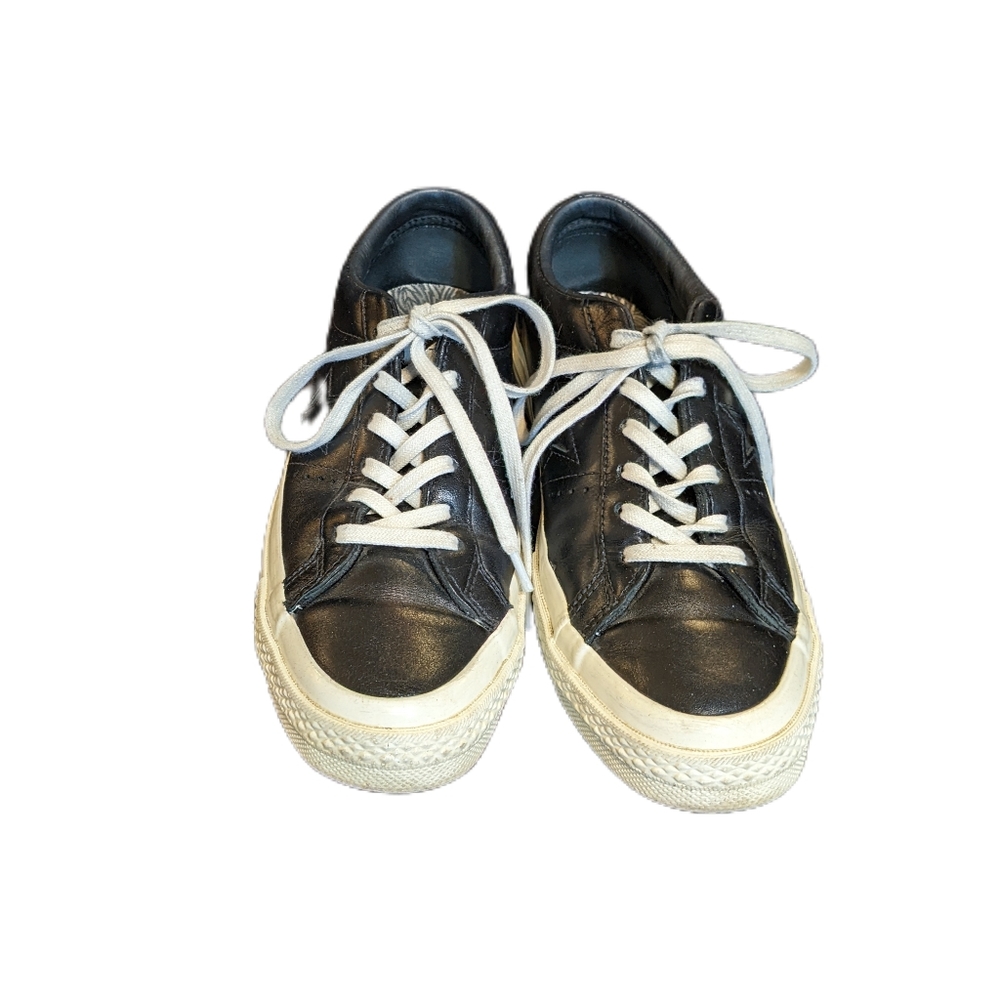 Converse Black 7.5 Rubber Soles Tied Sneakers Leather All Star